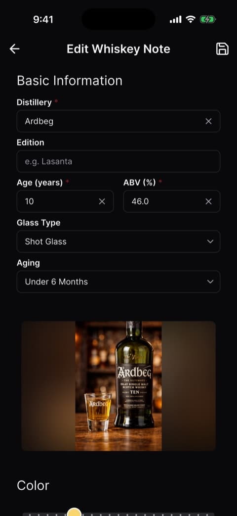 A mobile Shloop screen for writing a tasting note