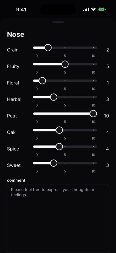 A mobile Shloop screen for choosing aromas